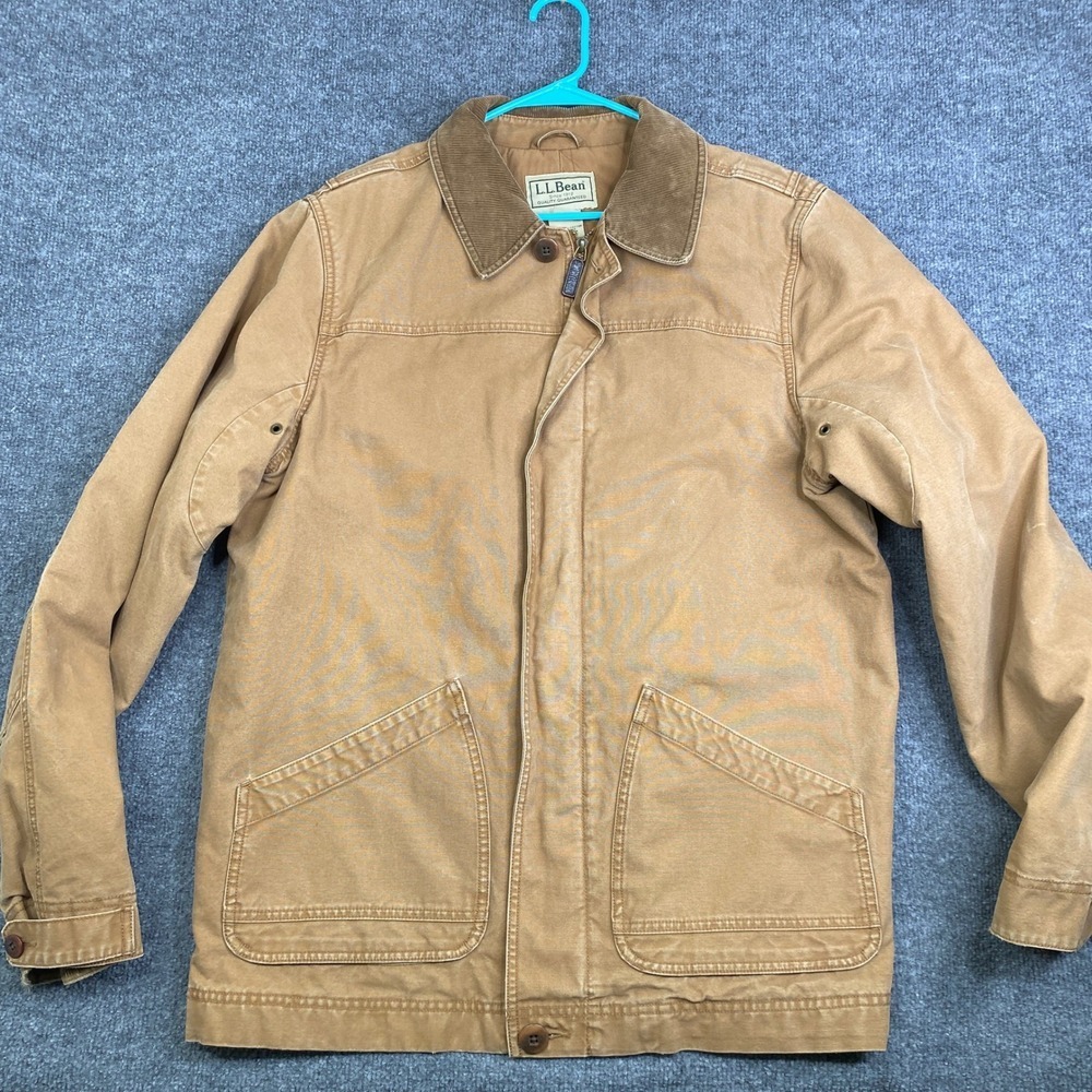 LL Bean Mens Original Field Coat Tan Brown Cotton Canvas Barn Jacket Large Tall